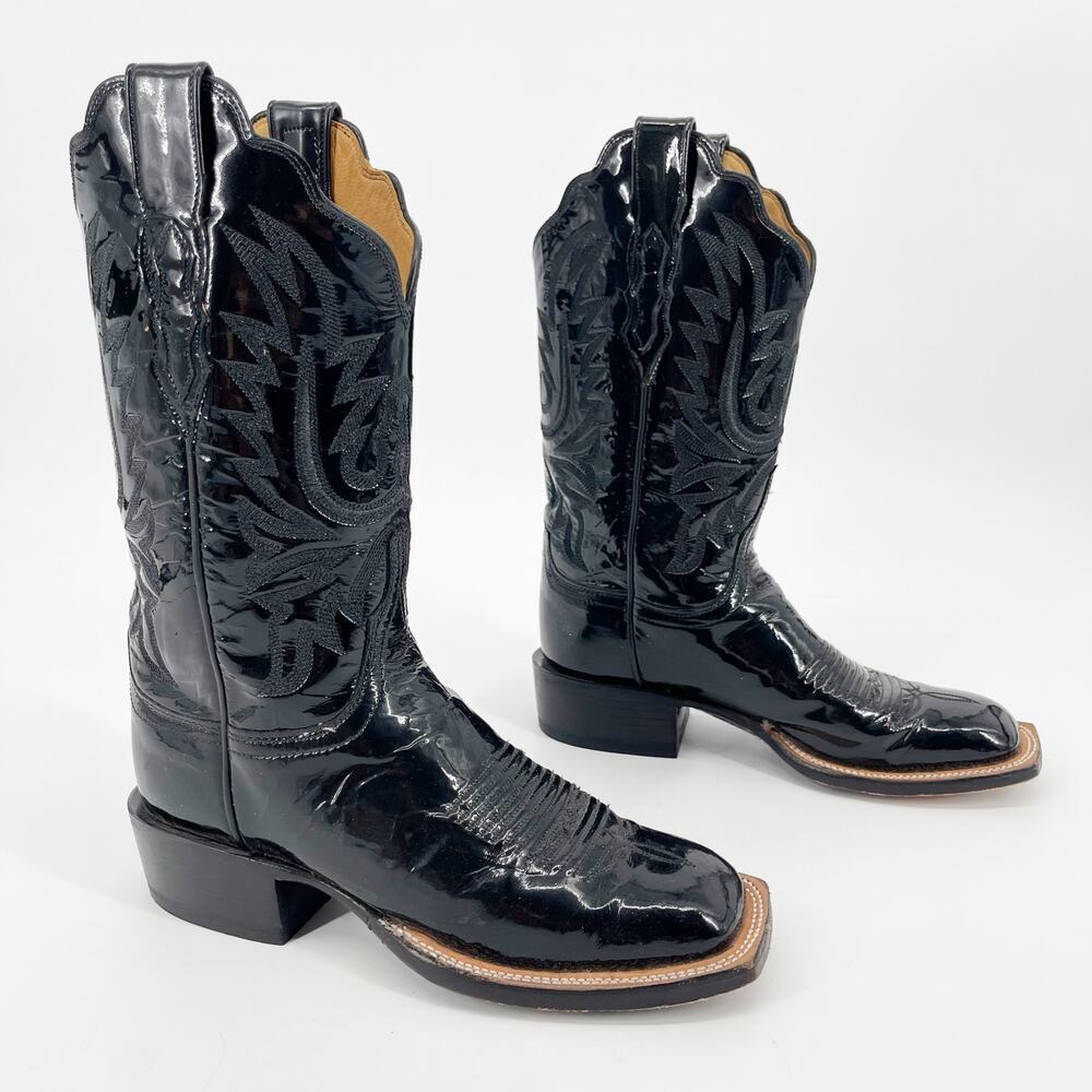 Vintage Lucchese 2000 Black Patent Leather Western Boots Collectable
